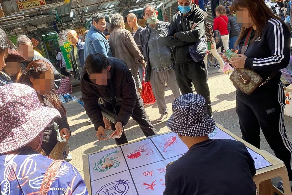 An image from social media shows an illegal gambling booth in Sham Shui Po. Photo: Facebook/Charlie Ng
