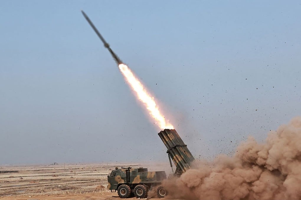 An image released by North Korea’s official Korean Central News Agency of the test a 240 mm-caliber controllable multiple rocket launcher. Photo: AFP