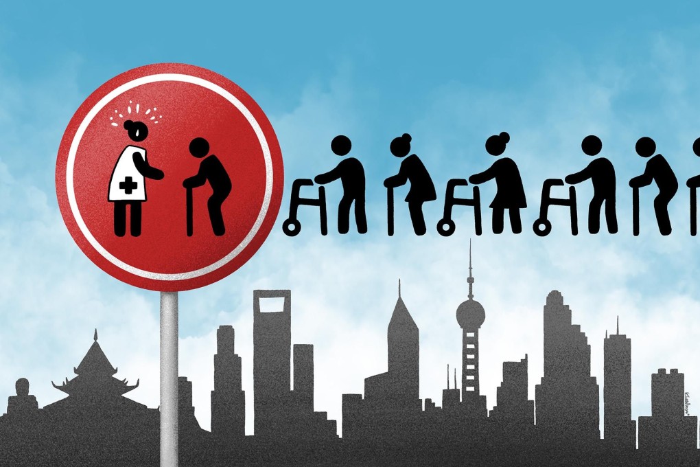 As China’s population ages, a shortage of care workers presents a challenging problem for families and policymakers. Illustration: Ka Kuen Lau
