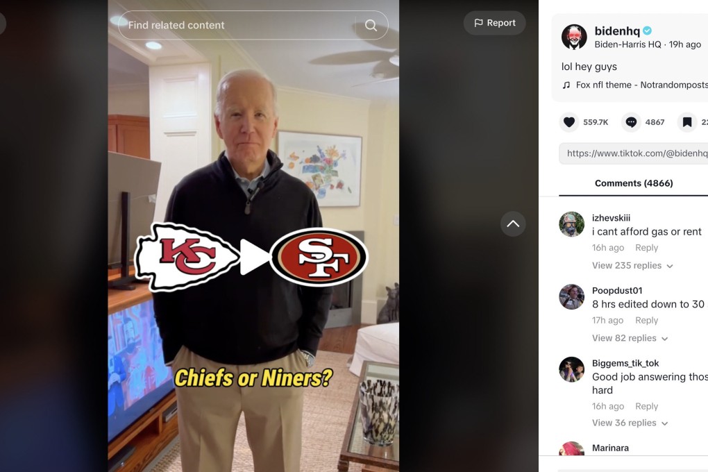 A screenshot of US President Joe Biden’s first video on his campaign’s newly launched TikTok account.
