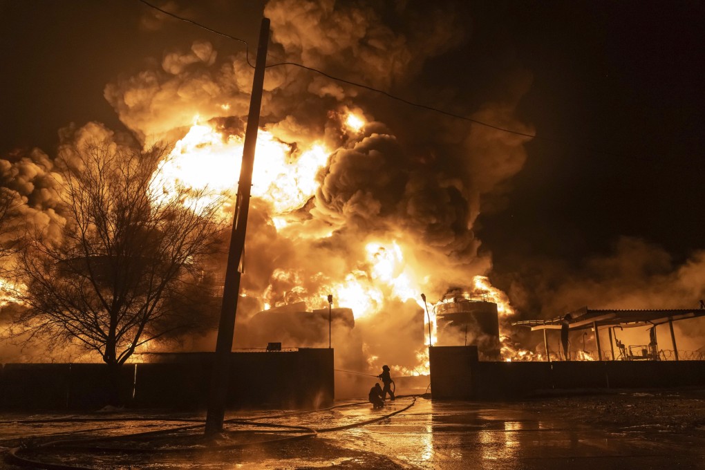 A fire in Kharkiv, Ukraine after a Russian strike. Photo: AP