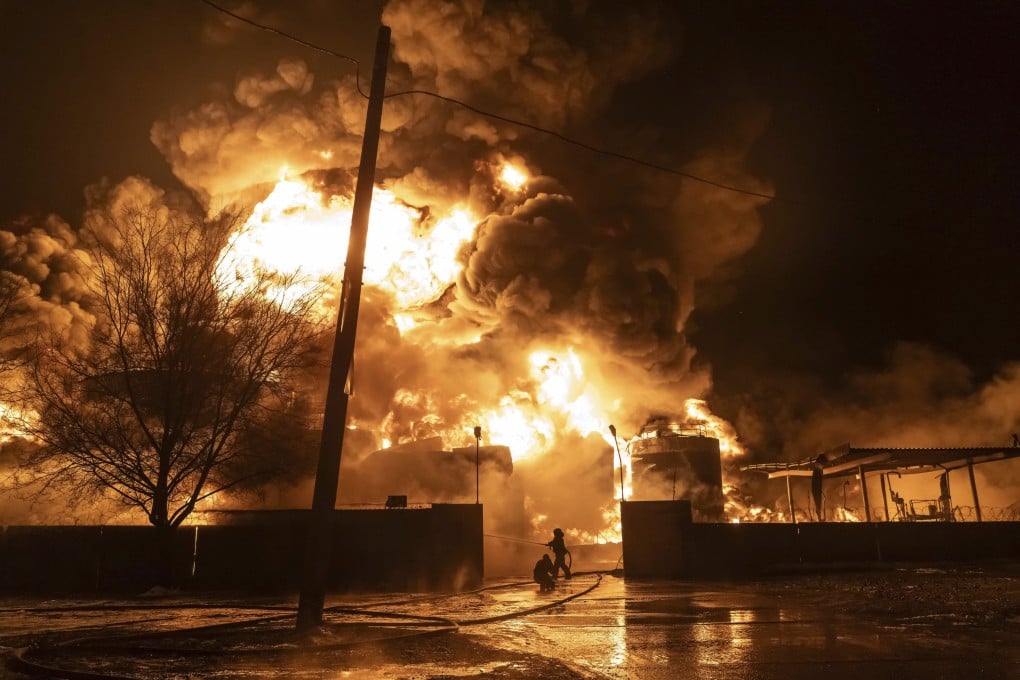 A fire in Kharkiv, Ukraine after a Russian strike. Photo: AP