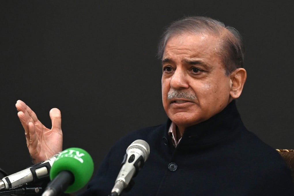 Pakistan’s former prime minister Shehbaz Sharif speaks during a press conference in Lahore on Tuesday. Photo: EPA-EFE