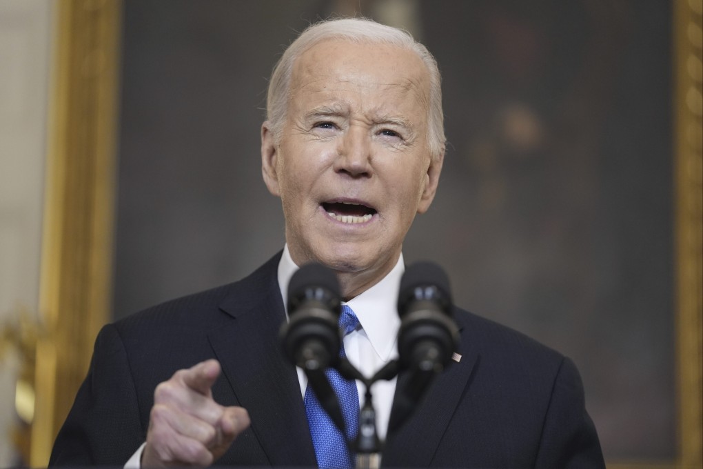 US President Joe Biden delivers remarks on a US$95 billion Ukraine Israel aid package being debated in Congress at the White House on Tuesday. Photo: AP