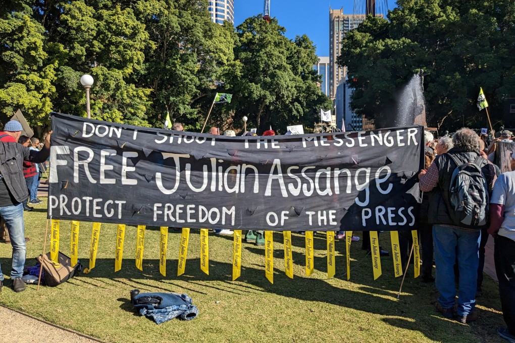 Julian Assange’s supporters demonstrate at Hyde Park in Sydney on May 24, 2023. Photo: Reuters