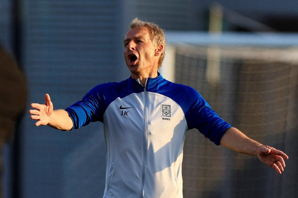 South Korea coach Jurgen Klinsmann reacts to an incident during training at the Asian Cup. Photo: Reuters