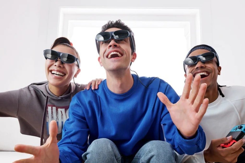 Gamers wear Rokid’s Max augmented reality glasses. The start-up expects to double unit sales of its wearable devices to around 400,000 this year, from nearly 200,000 in 2023. Photo: Handout