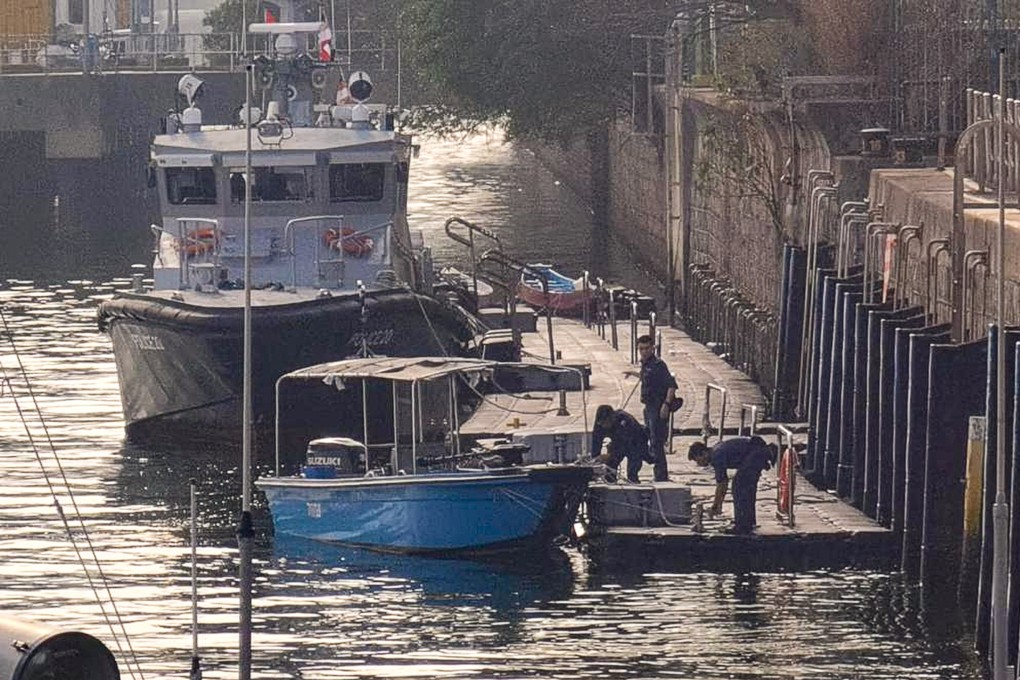 The boat involved in the incident was towed to the Ma Liu Shui Marine Police Base for investigation. Photo: Handout