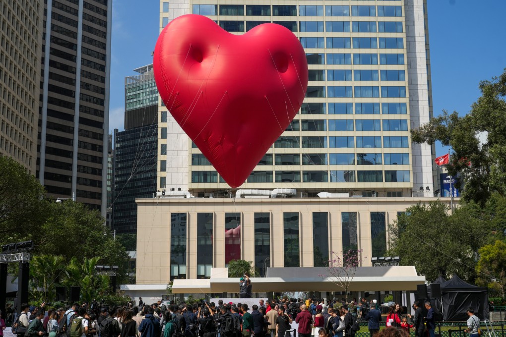 A massive “Chubby Heart” on display in Central’s Statue Square. Photo: Sam Tsang