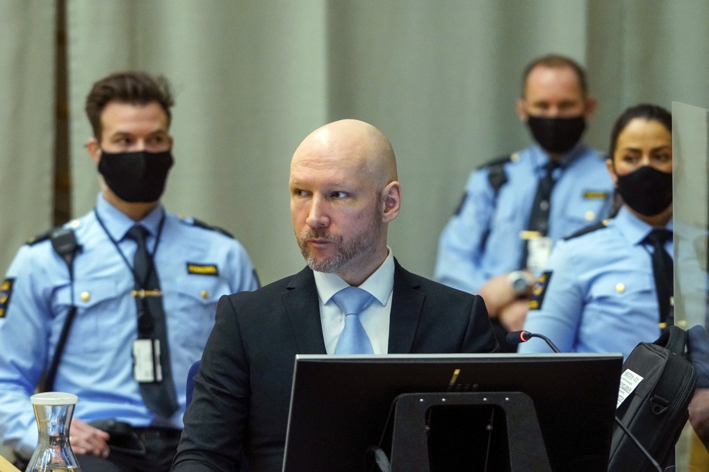 Convicted mass murderer Anders Behring Breivik sits in the makeshift courtroom in Skien prison in January 2022. Photo: NTB Scanpix via AP