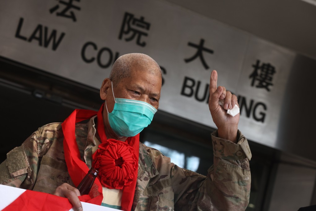 Koo Sze-yiu outside Eastern Court in 2021. The veteran activist, who is suffering from rectal cancer, has been detained since his arrest on December 8 last year. Photo: K. Y. Chen