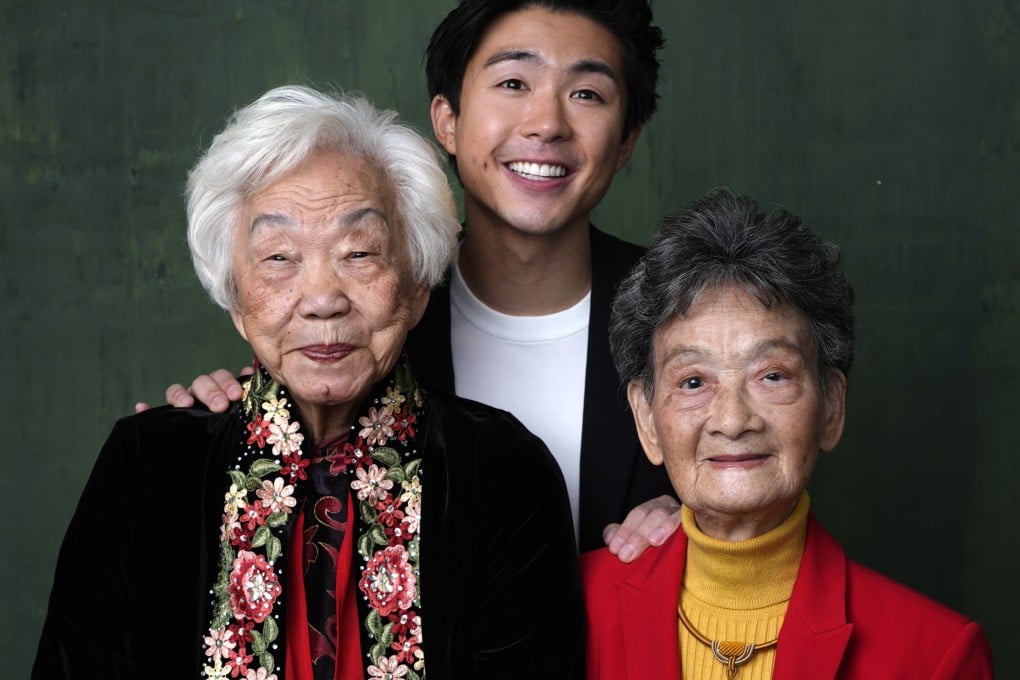 Filmmaker Sean Wang (centre) poses with his grandmas Yi Yan Fuei (left) and Chang Li Hua pose during the 96th Academy Awards Oscar nominees luncheon on February 12, 2024 in Beverly Hills, California. The Taiwanese grandmas are the stars of his Oscar-nominated documentary short, Wai Po and Nai Nai. Photo: AP