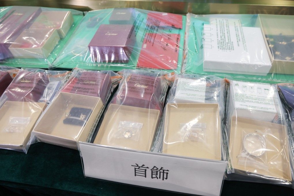 Hong Kong customs displays some of the items seized during the anti-money laundering operation. Photo: Dickson Lee