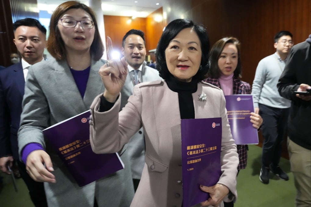 Top government adviser Regina Ip (centre) says foreign countries have a wrong impression that “one country, two systems” will disappear once the law is passed. Photo: Sam Tsang