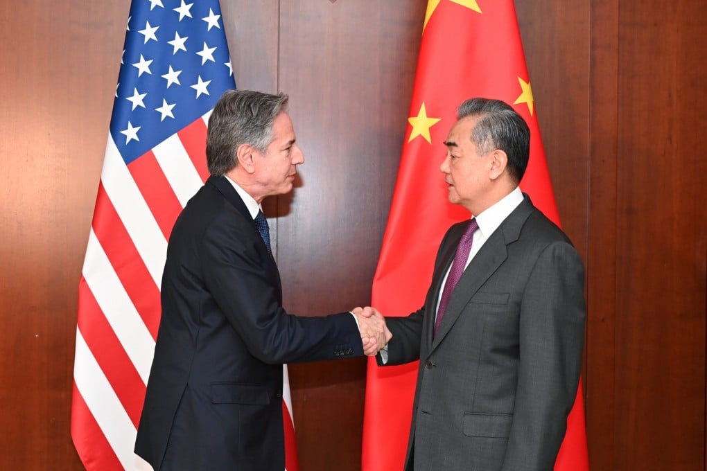 US Secretary of State Antony Blinken (left) shakes hands with Chinese Foreign Minister Wang Yi during their meeting in Munich, Germany on Friday. Photo: Xinhua