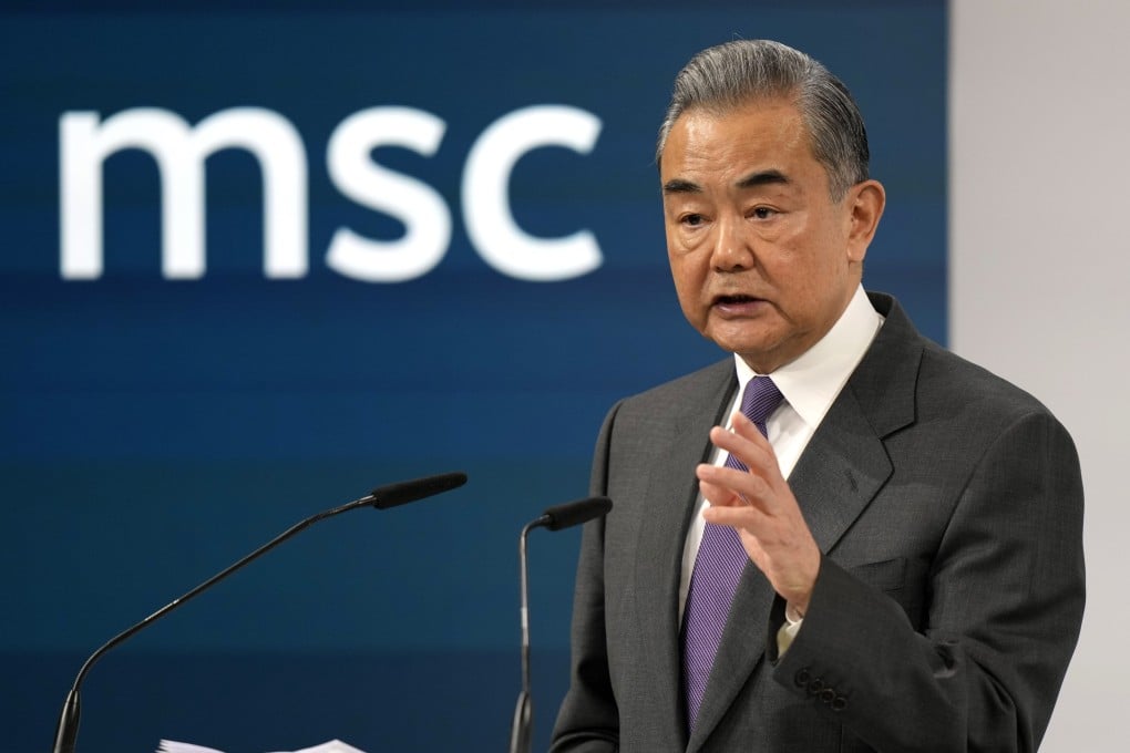 Chinese Foreign Minister Wang Yi addresses the Munich Security Conference in Munich, Germany, on Saturday. Photo: AP