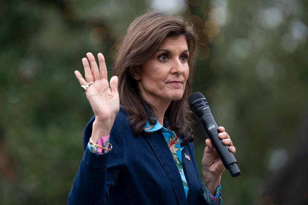 US Republican presidential hopeful Nikki Haley speaks at a campaign event in Kiawah Island, South Carolina, on Saturday. Photo: AFP