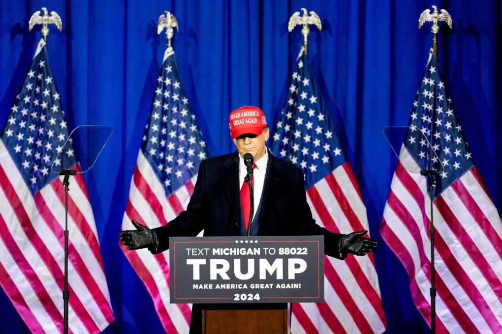 Donald Trump speaks during a “Get Out The Vote” rally in Waterford Township, Michigan. During his 2017-2021 White House tenure, Trump expressed admiration for Putin. Photo: Bloomberg