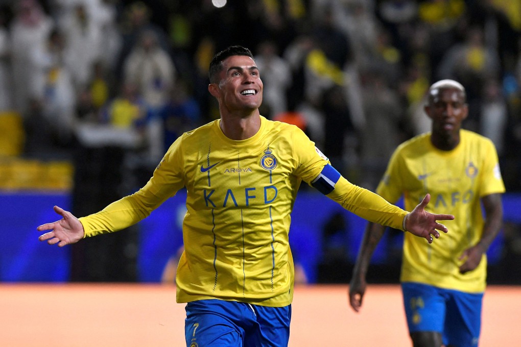 Al Nassr’s Cristiano Ronaldo celebrates scoring against Al Fateh in the Saudi Pro League. Photo: Reuters