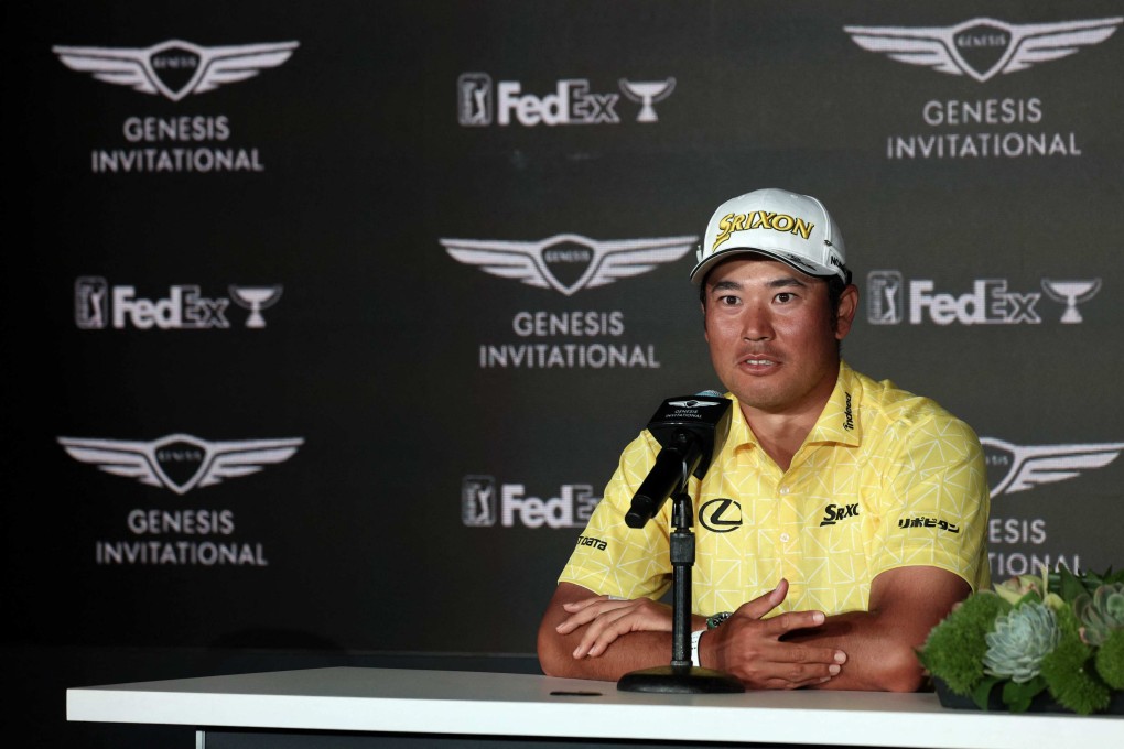 Hideki Matsuyama speaks to the media after winning  the Genesis Invitational. Photo: AFP