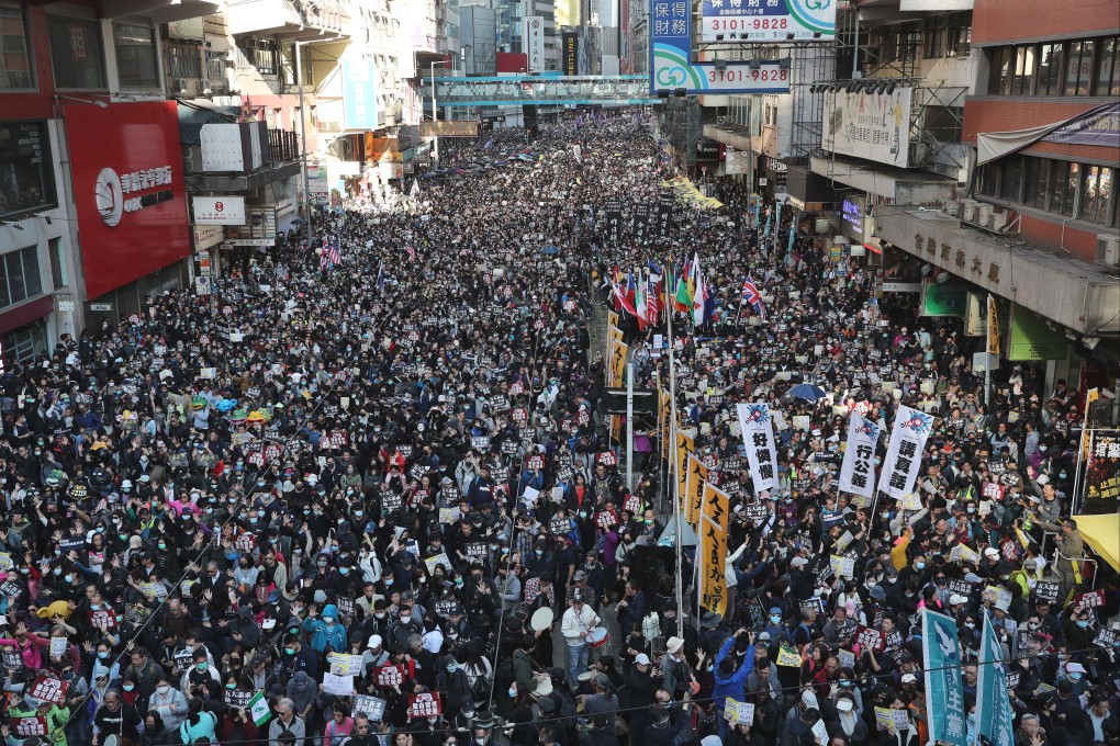 Anti-government protesters march from Causeway Bay to Central during the 2019 unrest. Photo: Sam Tsang