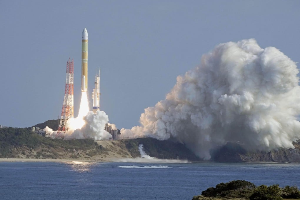 Japan’s H3 rocket carrying a dummy satellite and two functioning microsatellites lifts off from the Tanegashima Space Centre in Minamitane, Japan’s Kagoshima prefecture, on Saturday. Photo: Kyodo