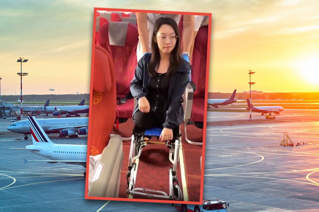Social media in China has been enraged by the story of a woman with no legs who was barred from boarding a mainland flight with her wheelchair. Photo: SCMP composite/Shutterstock/Weibo