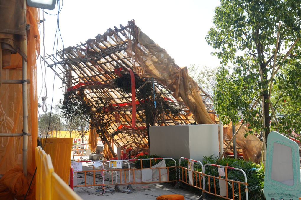 The scene of the fatal incident in Kai Tak. Two women workers died and three others were injured on Tuesday after bamboo scaffolding around a 30-storey building collapsed. Photo: Sam Tsang