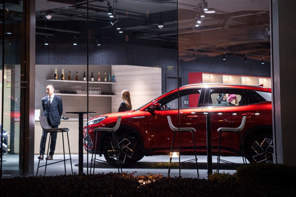 A car showroom in Hong Kong on January 13. In mainland China, the world’s biggest EV market, sales growth is expected to slow to 20 per cent this year, from a projected 30 per cent last year. Photo: Bloomberg