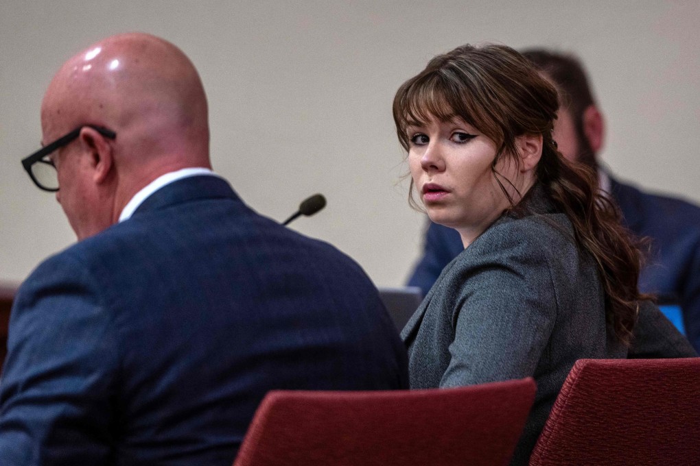 Armorer Hannah Gutierrez-Reed sits in court with her lawyer Jason Bowles in Santa Fe, New Mexico, on  Thursday. Photo: AFP