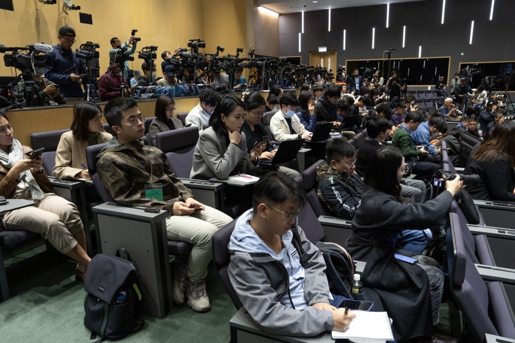 Journalists attend a press conference on the city’s domestic national security law. Public consultation on the legislation wraps up on Wednesday. Photo: Robert Ng