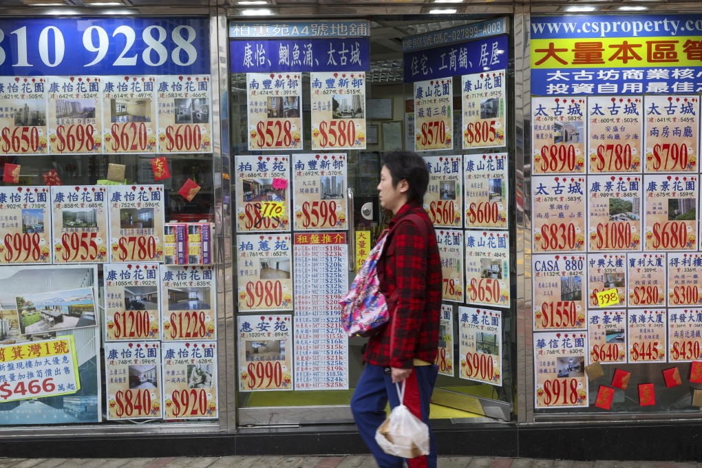 A pedestrian walks past property agency advertisements. One expert says the government’s move to reduce certain stamp duties last year has failed to make a big impact on the market. Photo: Edmond So