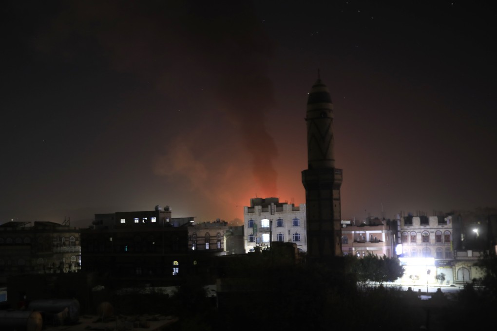Smokes rise from a Houthi position following US and UK strikes in Sanaa, Yemen, on Saturday. Photo: EPA-EFE