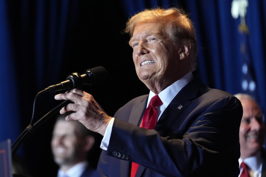 Republican presidential candidate Donald Trump speaks at a primary election night party at the South Carolina State Fairgrounds in Columbia on Saturday. Photo: AP