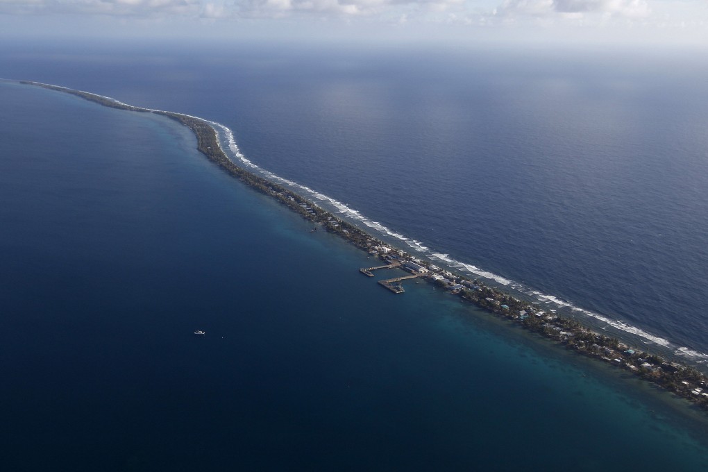 Funafuti, capital island of Tuvalu, is seen from a plane. The Pacific nation is one of just 12 states that still formally recognise Taiwan. Photo: AP