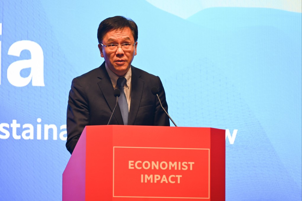 Secretary for Innovation, Technology and Industry Sun Dong discusses Hong Kong’s role as an AI hub at the Economist Impact event “Technology for Change Asia” on February 27, 2024. Photo: SCMP/ Matt Haldane