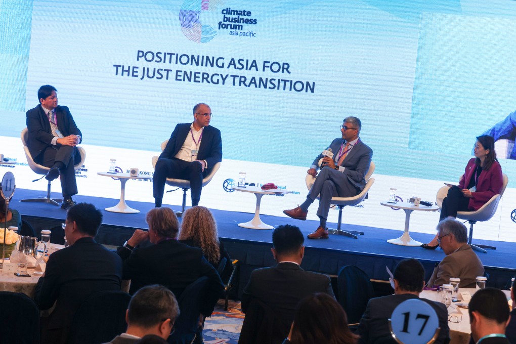 Banking and finance executives from leading institutions take part in a discussion at the Climate Business Forum, in Hong Kong, on Tuesday. Photo: Jonathan Wong