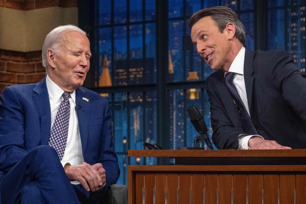 US President Joe Biden speaks with host Seth Meyers. Photo: AFP