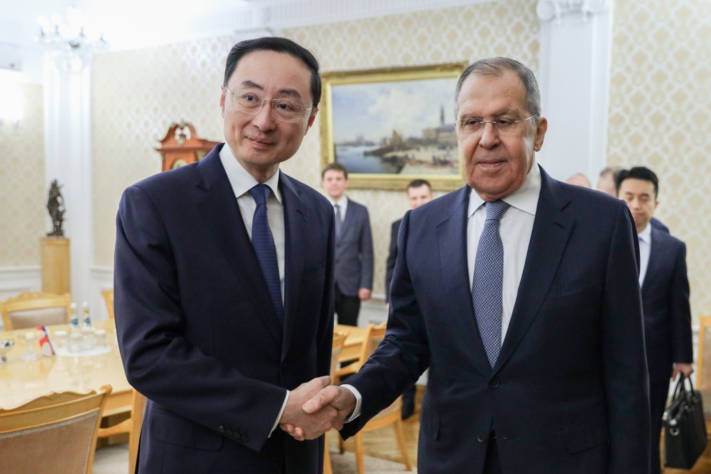 Russian Foreign Minister Sergey Lavrov receives Chinese foreign vice-minister Sun Weidong in Moscow on Monday. Photo: Russian foreign ministry