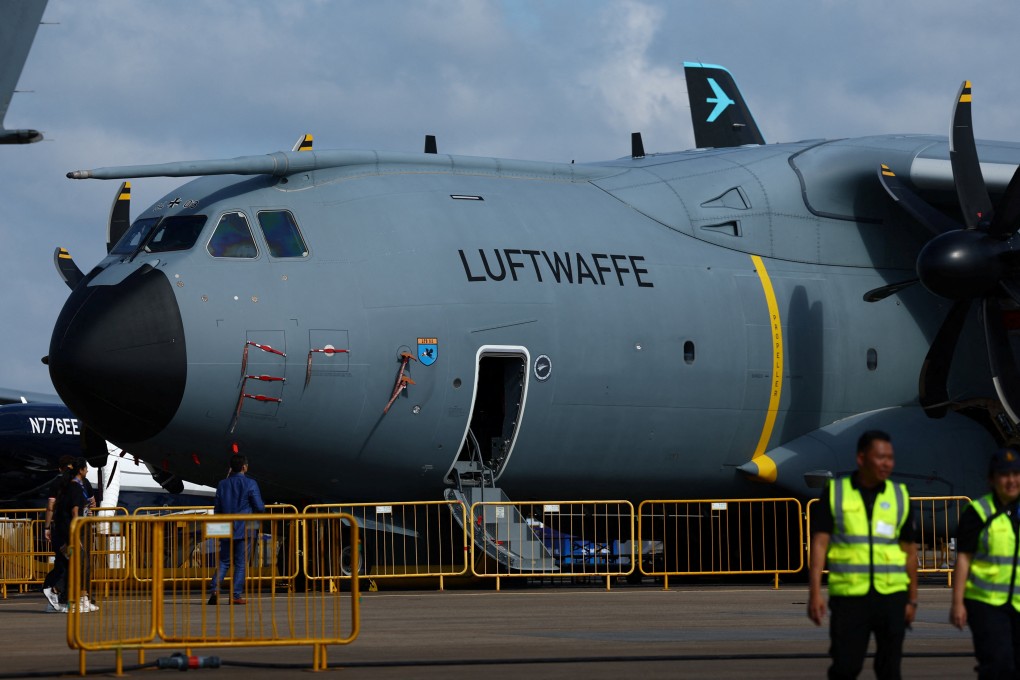 German Air Force Luftwaffe’s Airbus A400M is displayed at the Singapore Airshow at Changi Exhibition Centre in Singapore February. Photo: Reuters