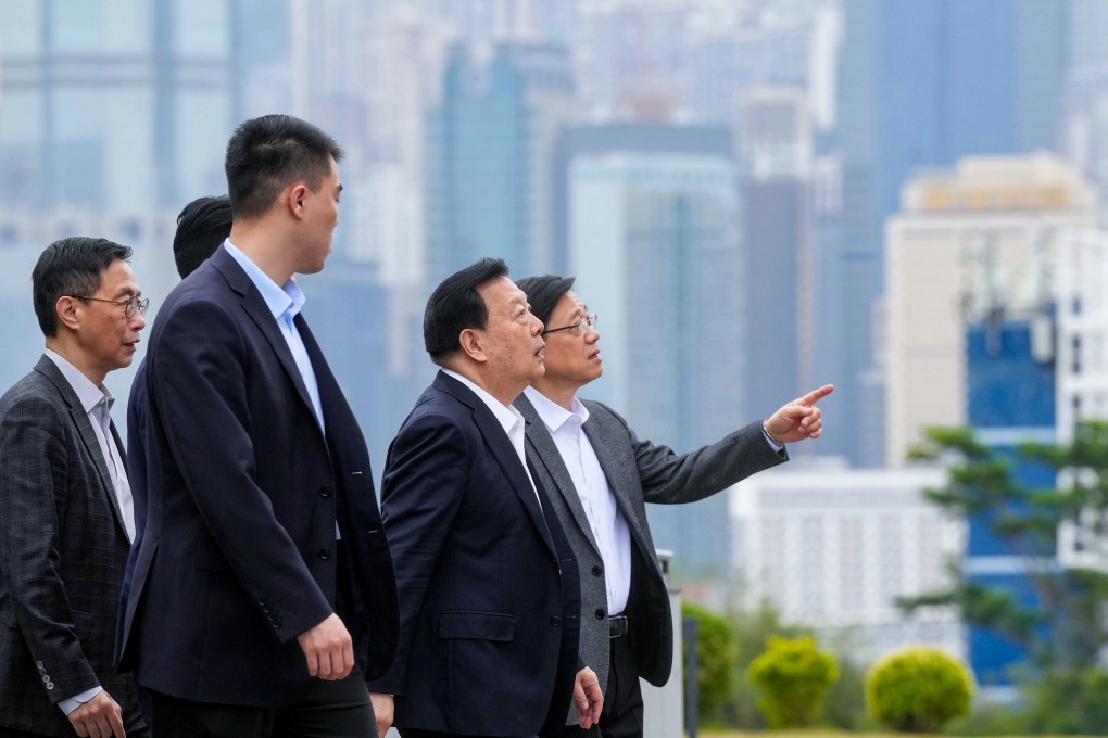 Xia Baolong (second from right) visits the West Kowloon Cultural District with officials including city leader John Lee (right) and culture minister Kevin Yeung (left). Photo: Elson Li
