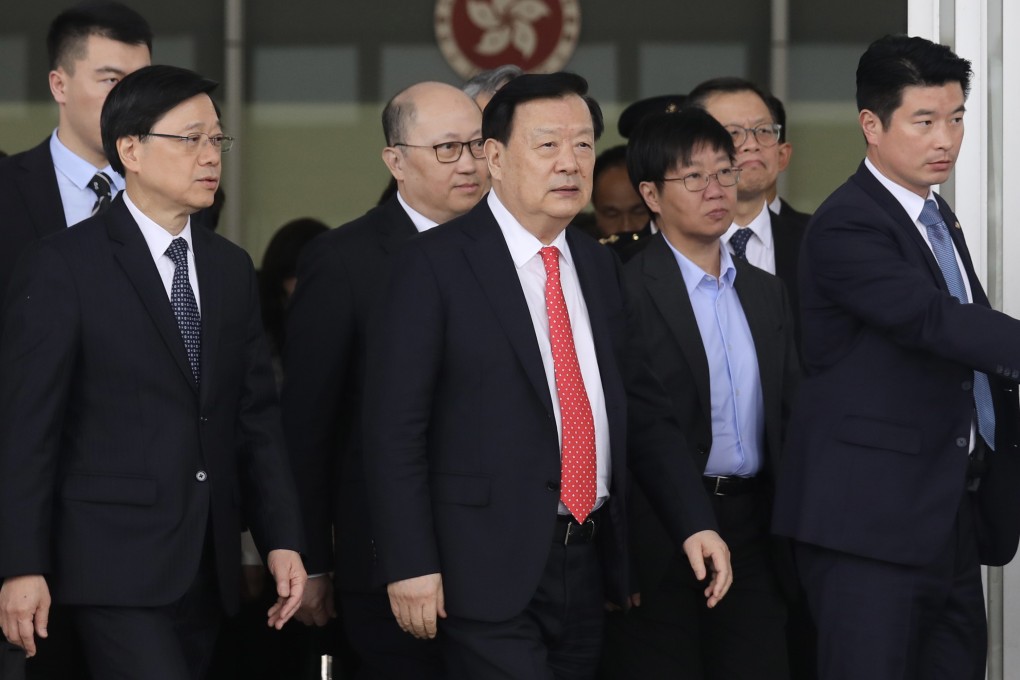 Hong Kong and Macau Affairs Office director Xia Baolong (centre) wrapped up his week-long fact-finding mission on Wednesday. Photo: Xiaomei Chen