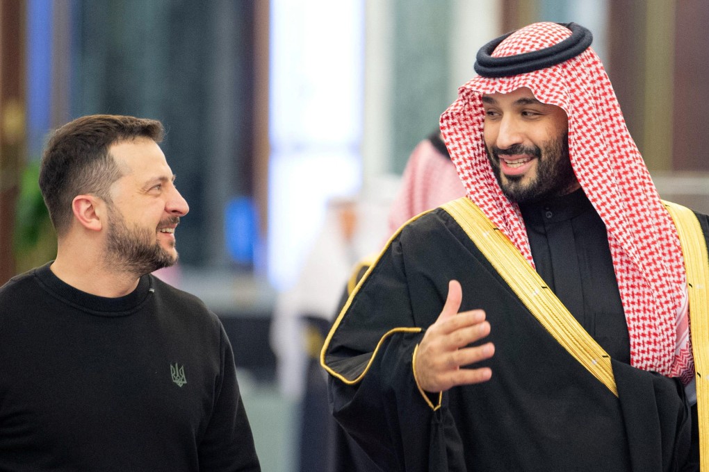 Ukrainian President Volodymyr Zelensky meets Saudi Crown Prince Mohammed bin Salman in Riyadh, Saudi Arabia, on Tuesday. Photo: Saudi Royal Court via Reuters