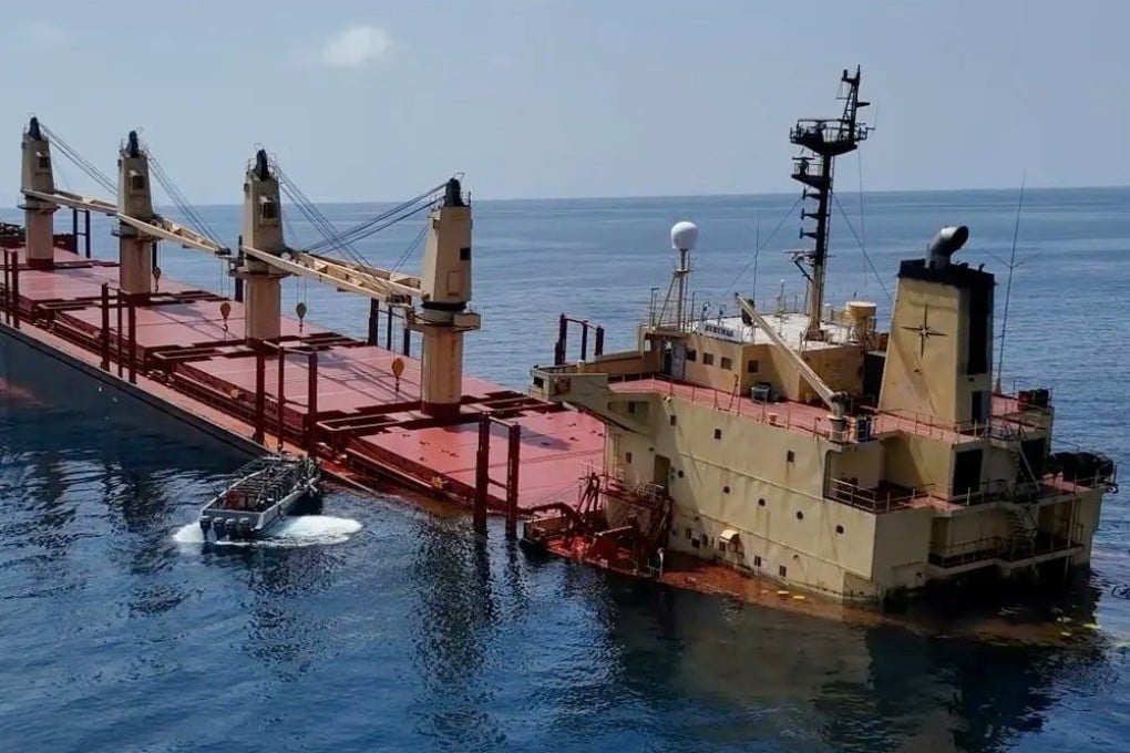 The British-registered cargo vessel Rubymar sinks after being damaged in a missile attack by Houthi militants in the Red Sea. Photo: EPA-EFE