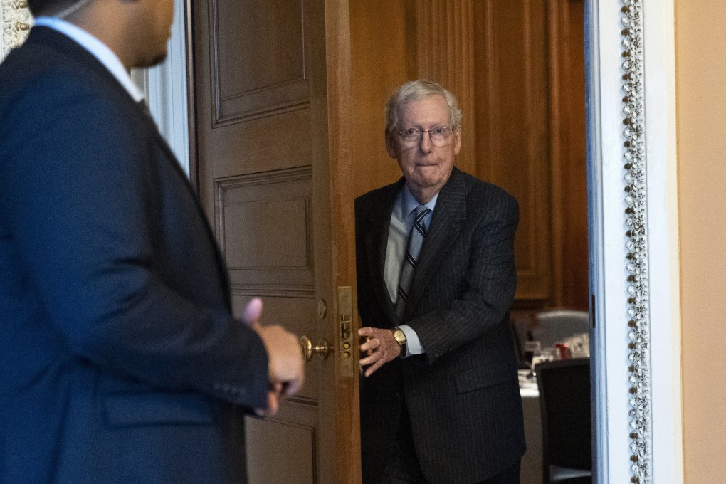 Senate Minority Leader Mitch McConnell after announcing that he will step down. Photo: AP