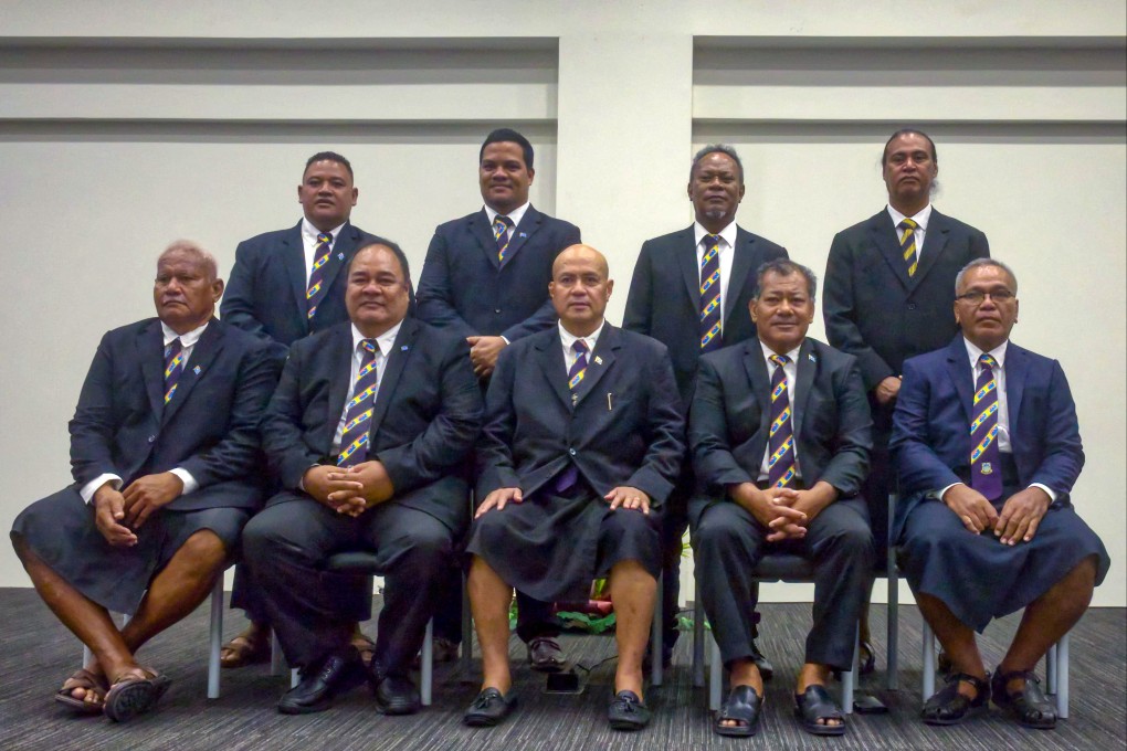 Tuvalu’s new government, led by Prime Minister Feleti Teo (front centre) has reaffirmed its diplomatic ties with Taipei. Photo: AFP