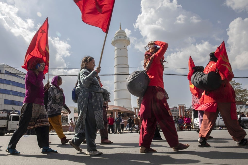 Nepali loan shark victims march during a protest in Kathmandu on February 23. Photo: EPA-EFE