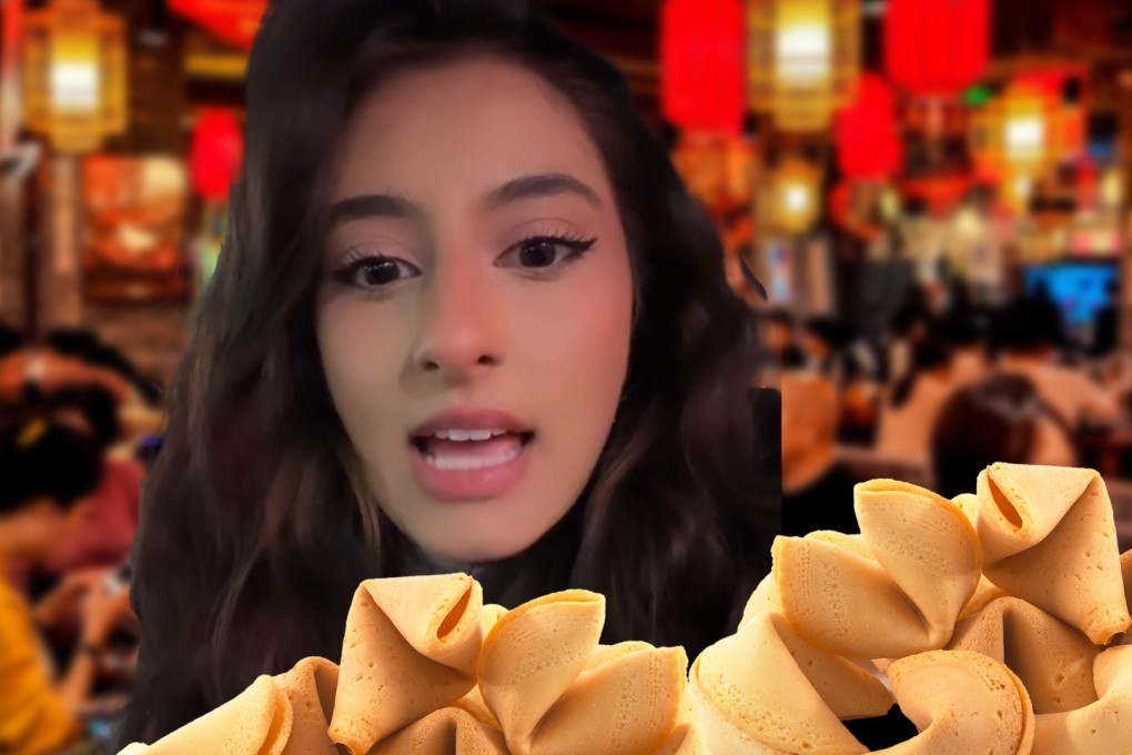 A Canadian influencer travelling in China has been amazed to find that fortune cookies are largely absent from mainland restaurant menus, sparking much hilarity among her followers. Photo: SCMP composite/Shutterstock/Instagram@tandon_rebecca