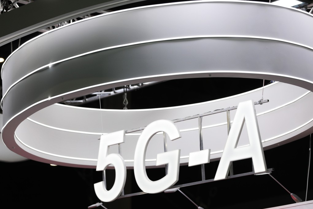 A 5G-A logo is seen at the MWC Barcelona exhibition floor in Spain on February 29, 2024. Photo: Xinhua