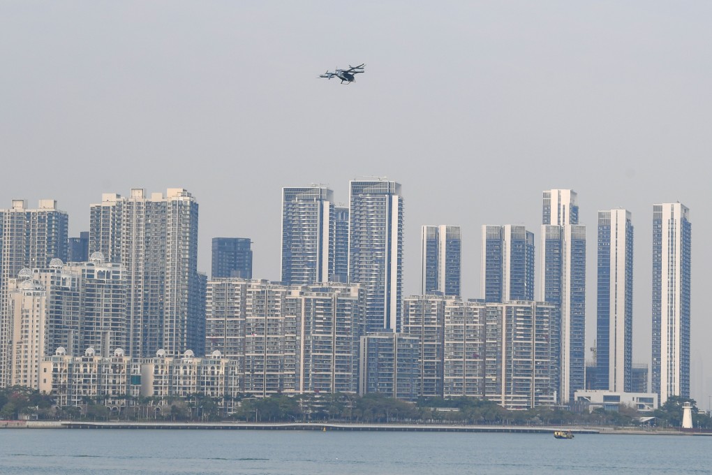 The five-seater Prosperity aircraft, developed by AutoFlight, flew between the southern cities of Shenzhen and Zhuhai on Tuesday. Photo: Xinhua